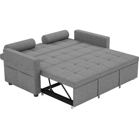 Graues 3-in-1-Schlafsofa (2-Sitzer), ausziehbares Bett, verstellbare Rückenlehne, 2 Kissen, 80,5 x 137,5 x 84 cm (1/5)