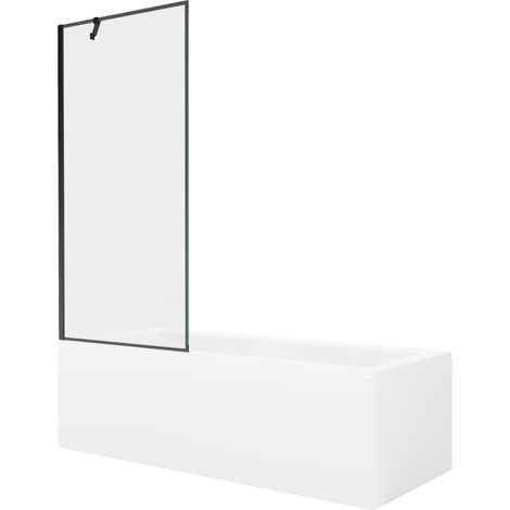 Mexen Cubik baignoire rectangulaire 160 x 70 cm avec tablier et pare-baignoire 1 volet 80 cm, motif noir - 550316070X9508007070 (1/5)