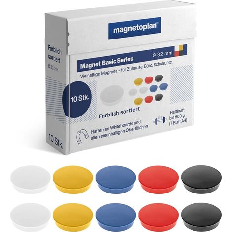 Imanes magnetoplan basic redondos 32 mm surtido 10 uds