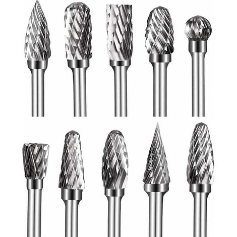 Fraise Sur Tige - Carbure De Tungstène - Double Coupe - Diamètre Tige 3 mm - Diamètre Tranchant 6 mm - Pour Bois Métal Pierre - Lot De 10 (1/4)