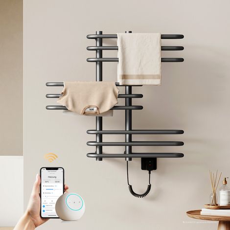 EMKE Elektrischer Handtuchheizkörper 375 W Gunmetal-Grau Handtuchwärmer mit beidseitigem Rundrohr-Design, Smart WLAN Steuerung (1/5)