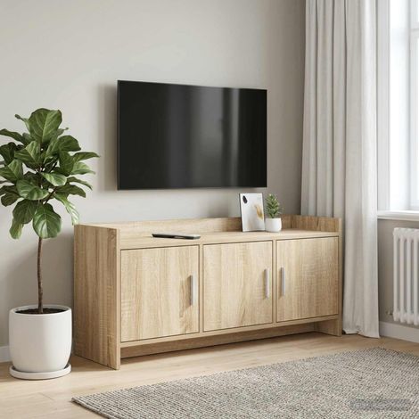 Meuble TV avec rangement 3 portes en bois d’ingénierie chêne Sonoma 102 x 33 x 47 cm - PANGIVO (1/5)
