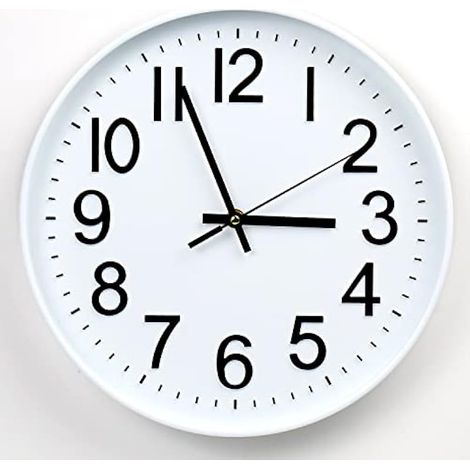 Horloge murale Esteopt 12" silencieuse, moderne, à piles, pour bureau, maison, salle de bain, cuisine, chambre, école, salon, blanc. (1/5)