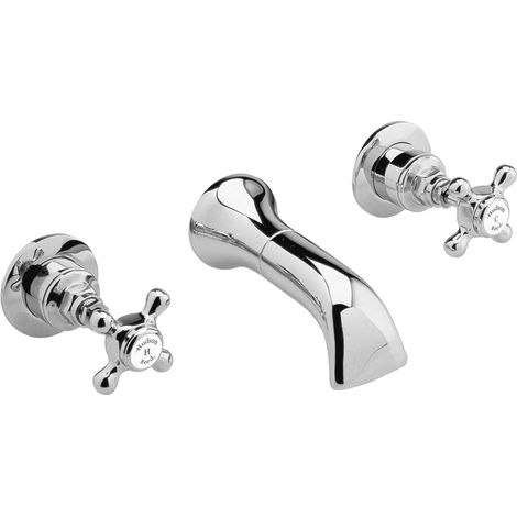 Hudson Reed White Topaz Crosshead 3-Hole Basin Mixer Tap Wall Mounted - Chrome (1/2)
