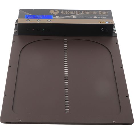 Porte automatique pour poulailler avec minuterie, en alliage d'aluminium, écran LED HD, alimentée par piles, couleur marron. (1/5)