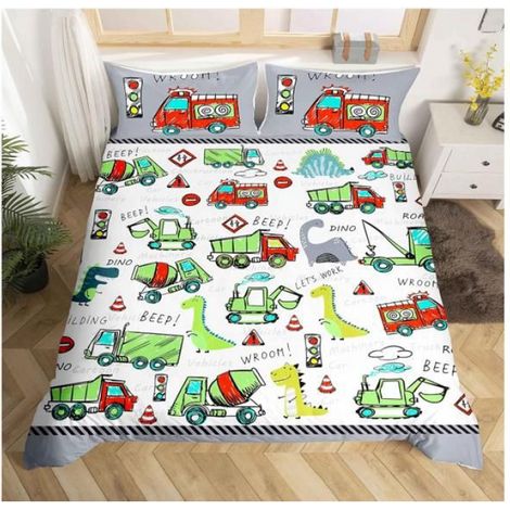 1 Parure de lit 200x200cm, housse de couette motif dinosaure, taies d'oreiller 65x65cm, microfibre, chambre enfant (1/5)