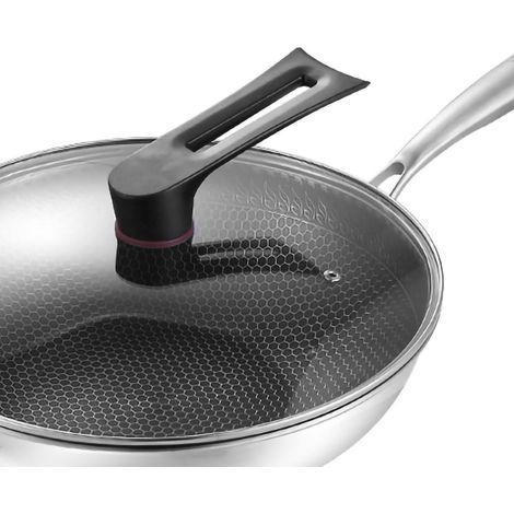 Wok en acier inoxydable à double face alvéolée à 3 couches antiadhésives et facile à nettoyer, 32 cm (12,6 po) (avec couvercle et oreilles) (1/5)