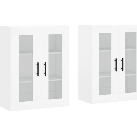 Conjunto de 2 elegantes armarios de pared almacenamiento versátil 69,5 x 34 x 90 cm madera de ingeniería blanca 020055445 (1/5)