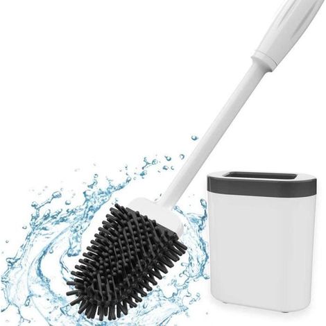 Brosses de Toilette, Brosse WC en Silicone Balai WC avec Porte-Balai mural à Séchage Rapide , Brosse de Nettoyage--Gris (1/4)
