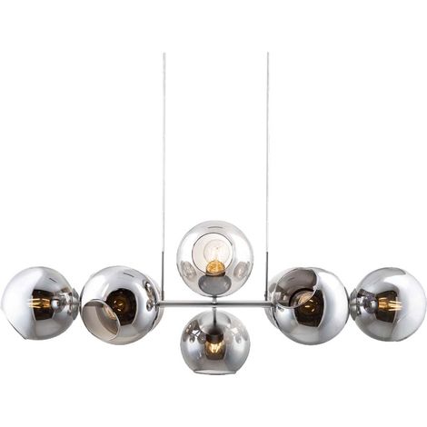 Lampada a sospensione lampada a sospensione vetro 8 fiamme lampada a sospensione lampada da tavolo da pranzo orientabile sfera di vetro, metallo fumè, 8 prese E27, LxPxH 100x38x150 cm