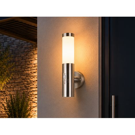 Moderne Außenwandleuchte RADA aus Edelstahl, E27 mit Bewegungsmelder, Höhe 38cm