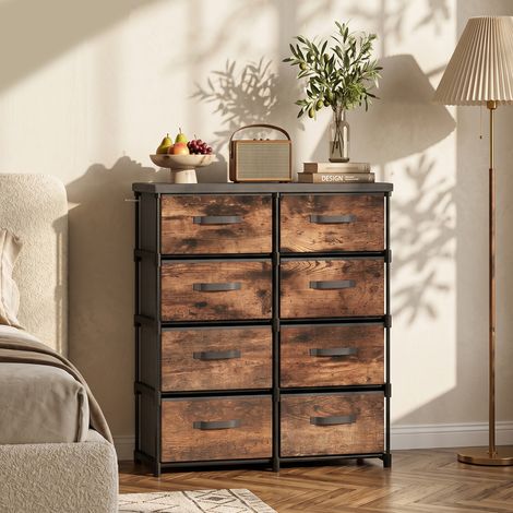 Commode 8 tiroirs à structure métallique pour chambre à coucher, finition marron rustique (1/5)