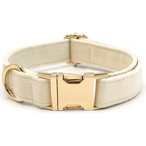 Collier pour chien en velours côtelé naturel ultra-doux, blanc crème, pour chiens de taille moyenne à peau sensible. (1/3)