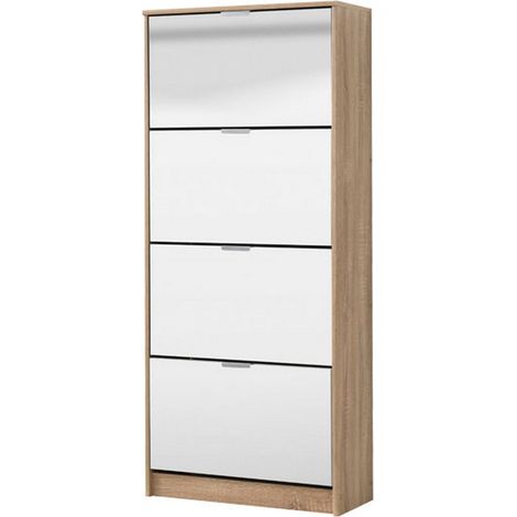 Scarpiera Pentone, Mobile Portascarpe 8 Ripiani, 8 Vani, 4 Ante, 67x28x155.5h cm Marrone Rovere
