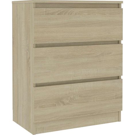 Buffet Meuble de Rangement 3 Tiroirs Armoire Bois d'Ingénierie Chêne Sonoma 60 x 35 x 76 cm (1/5)