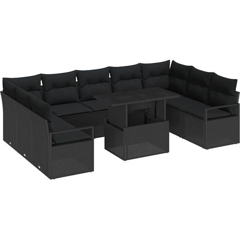 Maison Exclusive - Garten-Sofa-Set mit Speicher 10 pcs Schwarz Po