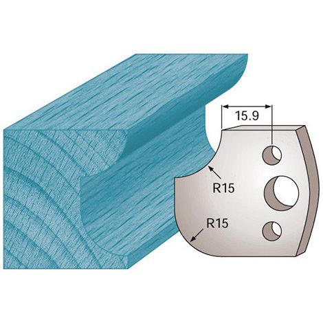 Diamwood – Jeu de 2 fers profilés Ht. 40 x 4 mm – Congé et quart de rond M177 – Rayon 15 mm – Épaisseur 4 mm – Acier SP pour porte-outils de toupie (1/2)