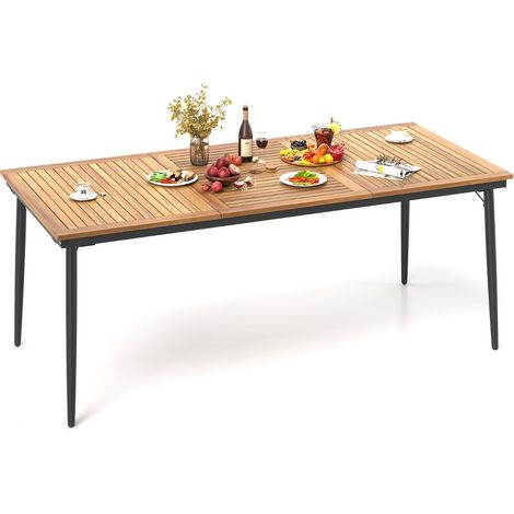 Tavolo pranzo legno acacia 8 persone mobili pranzo piano doghe giardino bordo piscina Naturale (1/3)