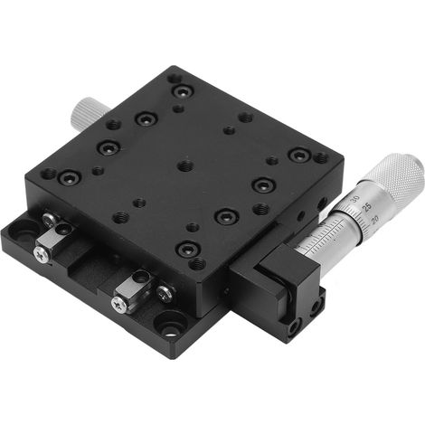 Plateau glissant à axe X manuel pour micropositionnement précision laboratoire et alignement optique, alu noir 60x60mm, charge 49N (1/5)