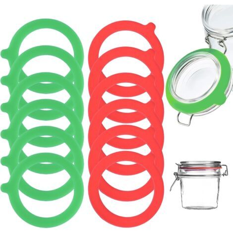 12 Pièces Joint Bocaux en Silicone (Diamètre Intérieur 70 mm,Diamètre Extérieur 95 mm), Joints de Bocal, Anneaux en Caoutchouc,pour Bocaux en Verre Pot à Bonbons Stockage des Aliments Vert/Rou (1/5)