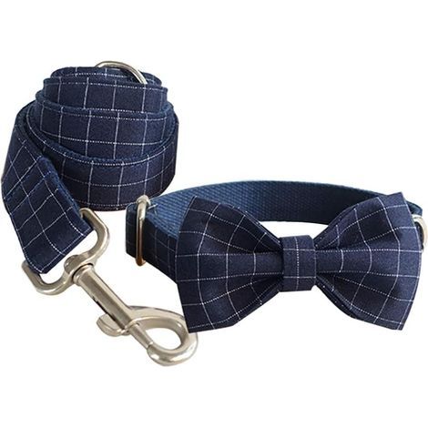 Plaid Bleu Collier pour Chat Chien avec Nœud Papillon - Collier avec Nœud Papillon Animaux de Compagnie Dog Ties Cravates Ajustable pour Fête Mariage M- (1/5)