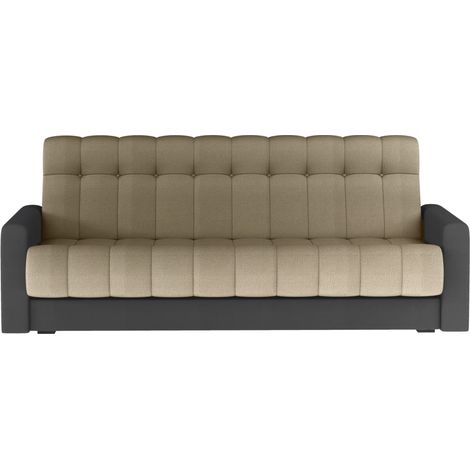 Canapé lit 3 places velours marron clair et gris foncé Barote 210cm (1/5)