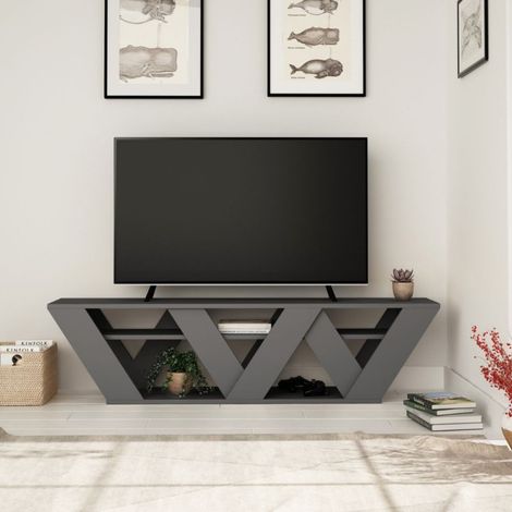 Soporte de TV de madera 158 cm con tres estantes color antracita - Ralla (1/3)