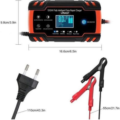 1 Chargeur de Batterie 8A, Intelligent 3 Étapes, Réparation Automatique 12V/24V, Voiture Moto Camion (1/4)