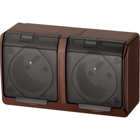 Prise Double Bimétallique Avec Mise À La Terre - Brun - Ip44 - Prise Électrique Marron (1/5)