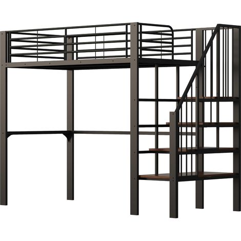 Letto a soppalco 90 x 200 cm in metallo nero con scala e spazio contenitore MODENUIT (1/5)