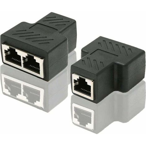 Adattatore splitter porta Ethernet RJ45 CAT6 LAN da 1 a 2, accoppiatore porta femmina-femmina doppio, confezione da 2, nero (1/4)