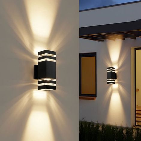 Applique murale LED extérieure avec 2 douilles E27, éclairage par le haut et par le bas. Matériau : aluminium. Indice de protection IP65. Étanche pour une utilisation extérieure. (1/5)