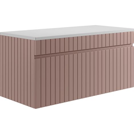 Mobile sotto lavabo sospeso scanalato rosa con piano di appoggio 100 cm  - SATARA