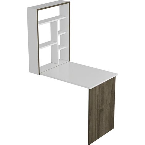 Scrivania/postazione di lavoro pieghevole a parete con ripiano integrato 82 x 62 x 16 cm effetto bianco/noce 030006629