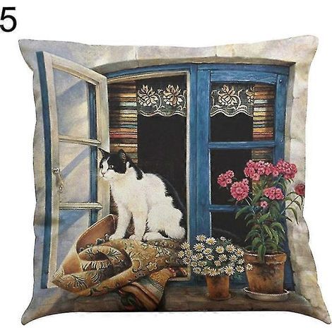 Linen Cat Play Flower Pillow Case Cushion Cover Sofa Bed Car Cafe Office Decor (1/5)