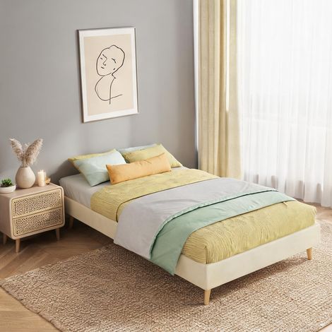 Tête de lit beige en tissu métal 200 x 90 x 14 cm (1/5)