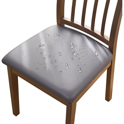 Lot de 4 housses de chaise extensibles en similicuir, imperméables, amovibles et lavables, pour salle à manger, cuisine, mariage, jardin, bureau (gris) (1/4)