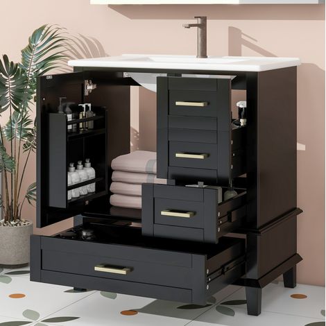 Waschtischunterschrank MDF und Keramik Schwarz 73 x 45,5 x 83,5 cm mit integriertem Waschbecken (1/5)