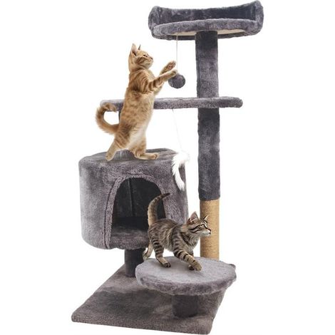 Fenixshop24 Tiragraffi Angolare per Gatti 88 cm con Cuccia, Sisal e Pallina – Grigio (1/5)