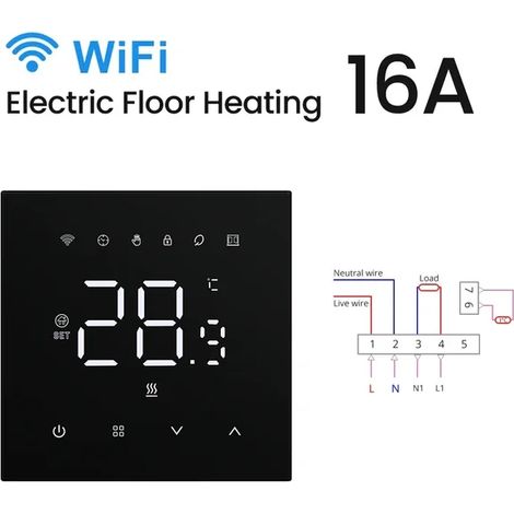 (Chauffage électrique, noir) Thermostat intelligent WiFi, compatible avec Tuya Smart, Google Smart Home et l'assistant intelligent Alexa. (1/5)