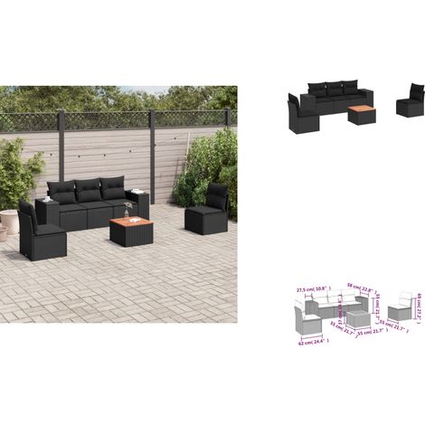 6-tlg. Garten-Sofagarnitur mit Kissen Schwarz Poly Rattan - Gartenmöbel - Outdoor Möbel - Rattan Gartenset - Lounge Set - Esstisch (1/3)