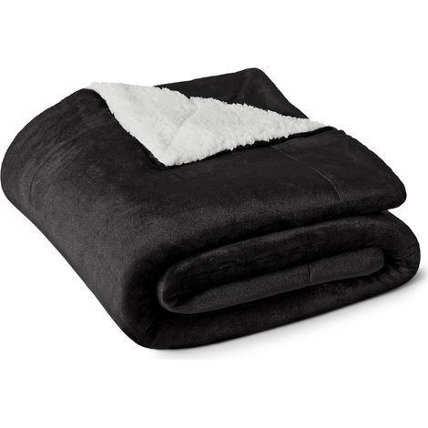 Couverture Jeté de Canapé Réversible en Sherpa, 127 x 152 cm, Noir (1/5)
