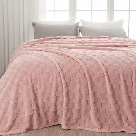 Extra weiche, extra große, leichte rosa Premium-Flanelldecke mit 3D-Karomuster, geeignet für alle Jahreszeiten (rosa kariert, extra groß (90" x 110")).