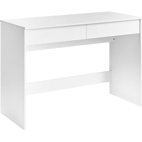 Escritorio de oficina estilo escandinavo 2 estantes tablero aglomerado patas anchas 110 x 50 cm blanco Rondane (1/5)