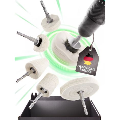 Kit de polissage pour visseuse sans fil - 6 pièces avec brosse en acier inoxydable pour enlever les peluches - Disques de polissage pour perceuse avec chiffon en microfibre pour un maximum de (1/5)