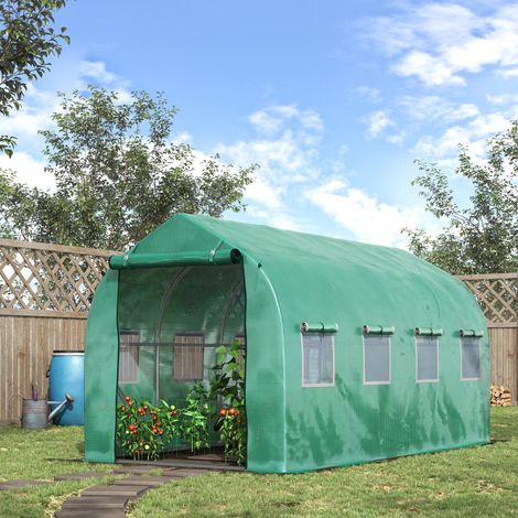 Serre Tunnel Fenêtres Portes Maille Verger Jardin Patio Aménagement Extérieur Vert 4x2x2m