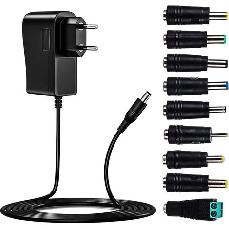 Adaptateur Secteur Universel AC à DC 12V 3A 36W Transformateur d'alimentation à Découpage avec 9 Connecteurs DC pour électroniques Ménagers 3-12V, 3000mA Max (1/5)