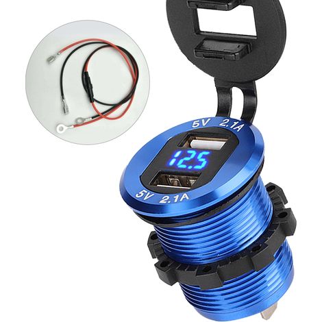 Chargeur Allume-Cigare 12-24V Double Port USB avec Voltmètre LED pour Moto (1/3)