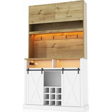 Armario alto de cocina con LED RGB, enchufe, vitrina y botellero 110 x 40 x 191 cm MDF HOMVRA (1/5)