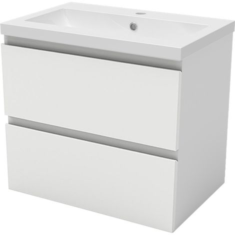 Bathroom Sink Unit with Basin White 2 Soft Close Drawers Wall Mounted Bathroom Suite with Vanity Unit - 600mm Matt White (Type A)